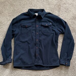 Vuori Aspen Navy Fleece Shirt Jacket with Brown Buttons